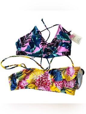 George Bikini Top Lot of 2 Junior M Swim Tops NWT Tropical Floral